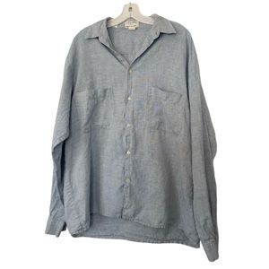 L’EQUIPE Italy Linen Cotton Blue Wash Men’s Shirt Long Sleeve Size XL